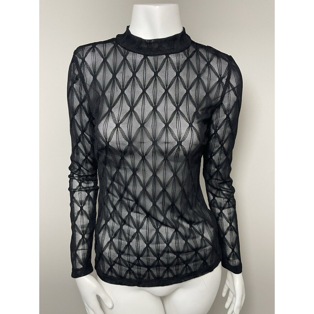 Maurices Black Sheer Mesh Top Mock Neck Long Sleeve Stretchy XS Whimsygoth